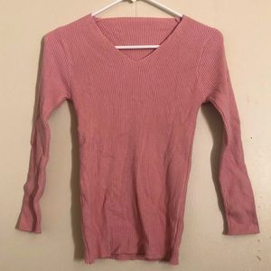 SHEIN Light Pink V Neck Solid Crop Pullover